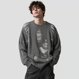 None Unit Rupture Knit Oversized Sweater in gray model front view