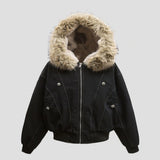 None Unit Vintage Fur Collar Work Jacket product front view